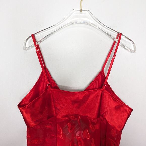 Vintage Y2K Red Satin Heart Pattern Semi Sheer Cami Top Sleeveless Bow Size L - Picture 11 of 11